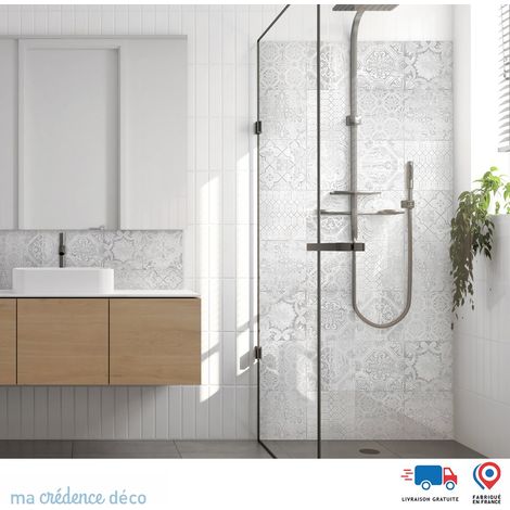 Panneau de douche : Carrelage antique 2 - Couleur Gris clair - Alu composite - 90 - 245 (1/3)