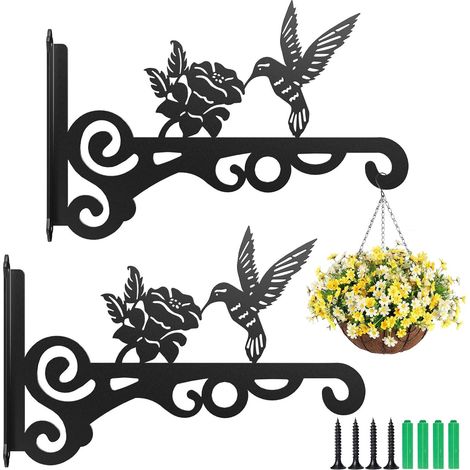 Support pour Suspension de Plantes, 2 Pièces Crochet Mural en Fer 25cm, Support Jardinière Balcon, Porte Plante Mural pour Jardinière, Nichoir, Lanterne, Carillon, Décoration Extérieur (1/5)