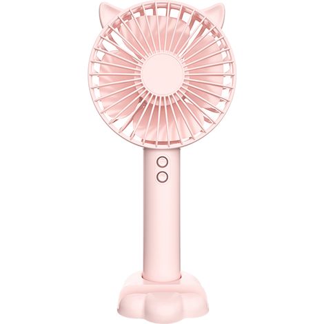 Mini ventilador portátil recargable, 3 velocidades, bajo nivel de ruido, luz ambiental integrada, batería de larga duración, color rosa.