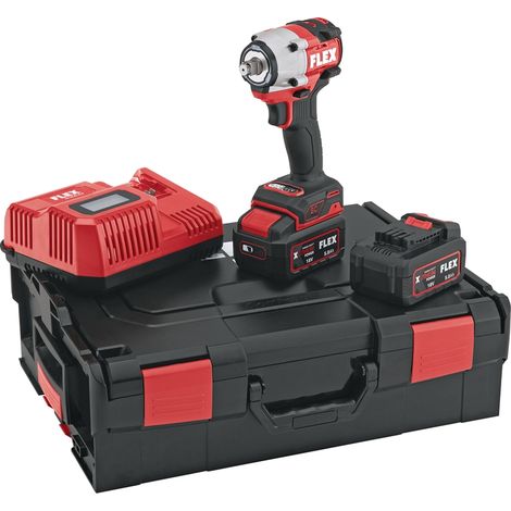 Flex Akku Schlagschrauber IW 1/2" 400 18.0-EC 5.0/Set, 2x 5,0 Ah und Ladegerät in L-BOXX