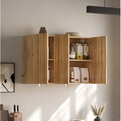 Mueble de cocina mural de 3 puertas, 90 x 29 x 60 cm, MDF natural DESVIAE (1/5)