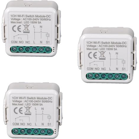 Interrupteur Wi-Fi intelligent Jog/Relais sans fil, 1 canal DC 12/24 V AC 100-240 V, application Tuya/télécommande Smartlife, contact sec, module compatible avec et (3) (1/5)