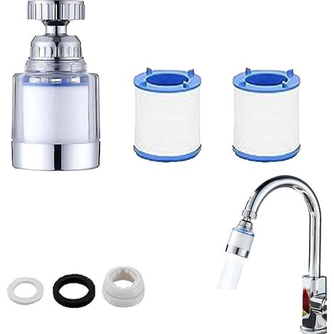 360° drehbarer Badezimmer-Wasserhahnfilter mit 2 Filterelementen, entfernt Schwermetalle und hartes Wasser. (1/5)