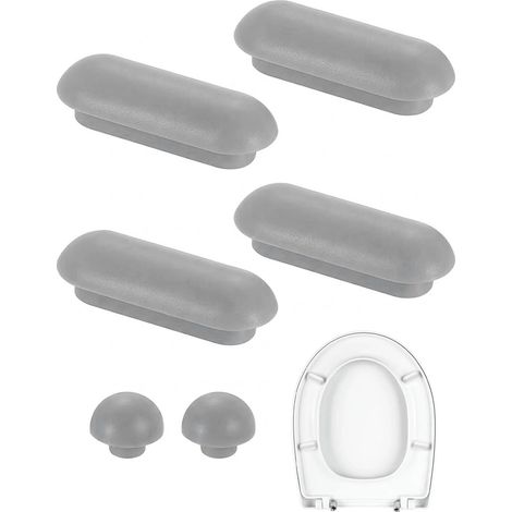 6 Pièces Tampon Abattant WC,Patin Abattant WC,Tampons pour Abattant de WC,Pare-chocs de Siège de Toilette,Amortisseur WC,4 Tampons Anneaux+2 Tampons Couvercle(gris) (1/5)