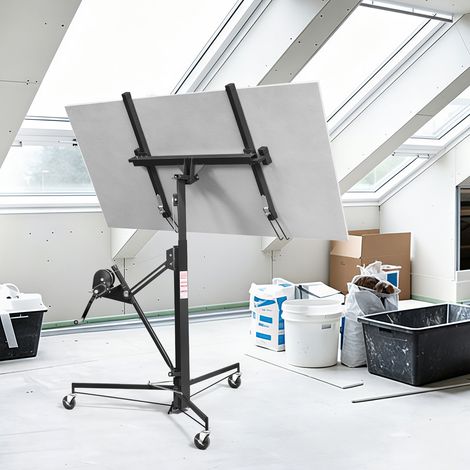 Jiubiaz Sollevatore per lastre in cartongesso, in acciaio Q195, altezza di lavoro 126–325 cm, portata massima 68 kg, rotazione 360°, nero (1/5)