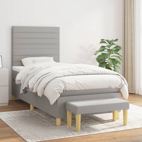 Cama box spring con colchón tela gris claro 80x200 cm (1/5)