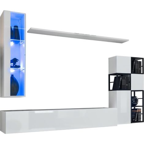 Ensemble meubles de salon style industriel SWITCH M2 – Blanc – LED intégrées – Design moderne