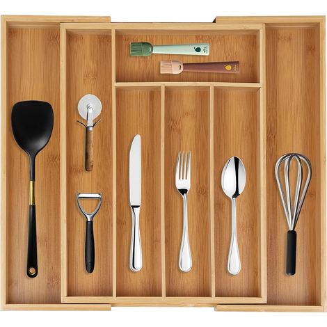 Expandable Bamboo Drawer Organiser with 5 to 7 practical compartments - Adjustable from 53 x 41 x 5 cm (1/5)