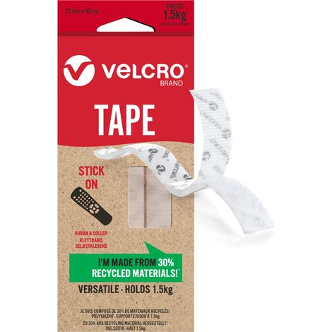 VELCRO Marchio  Eco Stick On Tape  Tagliare a lunghezza forte Hook & Loop nastro adesivo autoadesivo perfetto per la decorazione di stanze e casa, ufficio, garage  bianco  22 mm x 90 mm (1/5)