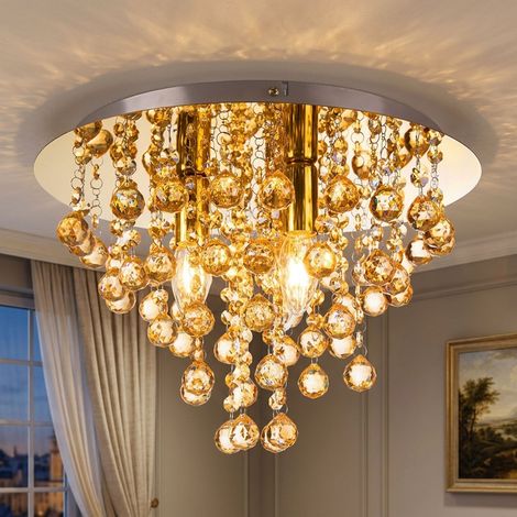Deckenlampe Deckenleuchte Wohnzimmerlampe Kristalloptik Gold Metall Ø 38 cm (1/4)