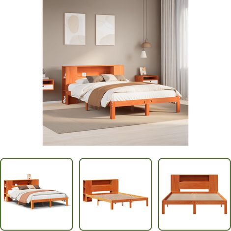 vidaXL Rangement - Lit bibliothèque sans matelas cire marron 140x190 cm pin massif (1/5)