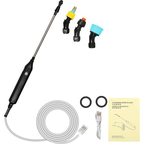 Pulvérisateur électrique, rechargeable USB, lance de pulvérisation télescopique portable avec 3 buses tuyau de 3 m, pour arrosage extérieur, plantes d'intérieur, nettoyage de voiture (1/5)