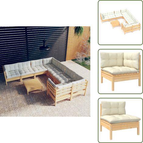 The Living Store 9-tlg. Garten-Lounge-Set mit Creme Kissen Kiefernholz - Garten Lounge Set - Kiefernholz Möbel - Outdoor Möbel - Loungemöbel - Gartengeräte (1/5)