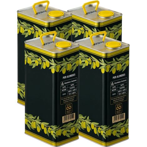 Set 4 Lattine per Olio da 5 Litri con Tappo e Maniglia - Lattine Rettangolari in Banda Stagnata per Olio (1/5)