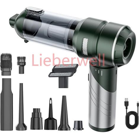Aspirateur de voiture haute puissance, portable, sans fil, avec moteur sans balais, machine de nettoyage puissante, souffleur d'air pour appareils ménagers,dark green Silver