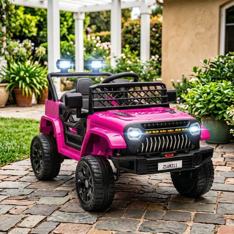 Elektrisches Kinder-Elektroauto mit Allradantrieb, 2,4-GHz-Fernbedienung, 2 x 12-V-Motoren, Geschwindigkeitsregelung, Musik, Hupe, LED-Leuchten, schwarz. (1/5)