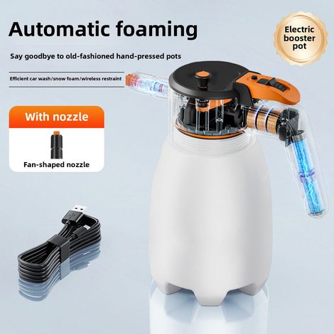 Pulvérisateur de Mousse Électrique - Auto-Amorçant 1.7L Rechargeable Sans Fil pour Lavage Voiture Design Ergonomique Blanc (1/4)