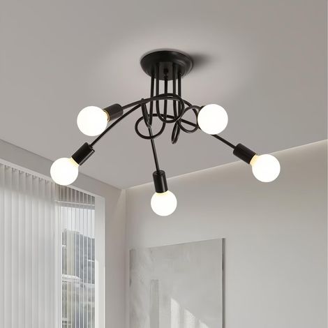 Plafonnier Industriel, Lustre Spoutnik Moderne en Fer, lampe de Plafond 5 Lumières E27 Noir pour Salon Chambre Cuisine (Ampoules Non Incluses) (1/5)