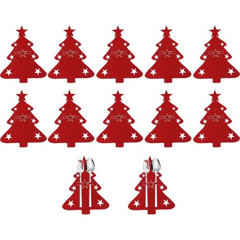 Sac à couverts 12 pièces - Forme de sapin de Noël - Sac à couverts - Décoration de table de Noël