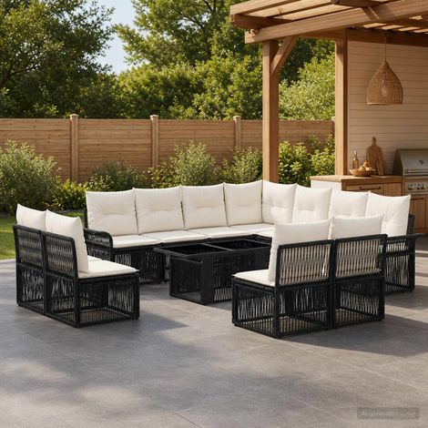 vidaXL Set Divano da Giardino 12 pz Nero e Bianco Crema polyrattan (1/4)
