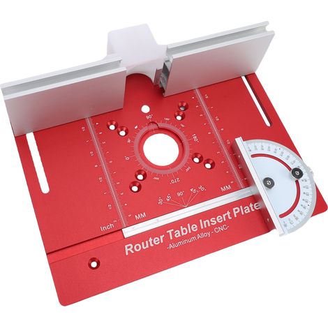 Plaque d'insertion pour table de défonceuse avec échelles impériales et métriques, plaque rabattable en alliage d'aluminium avec guide d'onglet et butée. (1/5)
