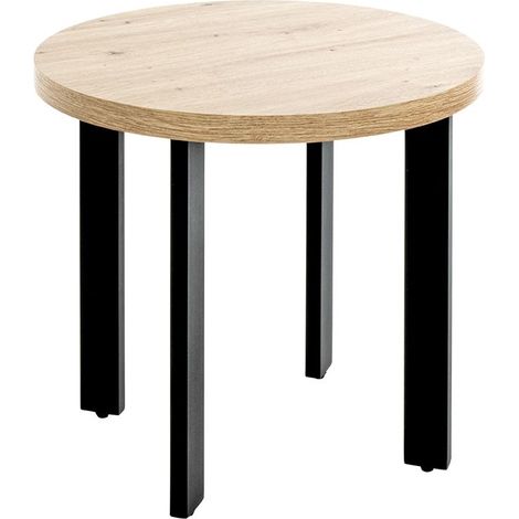 Table ronde Table basse coloris chêne et métal noir - Diamètre 50 x Hauteur 46 cm (1/5)