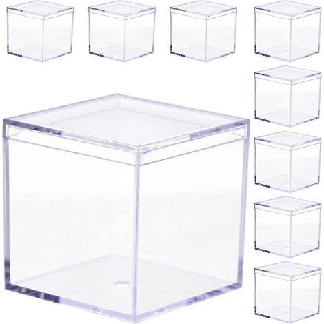 Set mit 9 Mini-Süßigkeitenboxen (quadratisch), Probierboxen, multifunktionale Aufbewahrungsboxen für Süßigkeiten – 4,50 x 4,50 x 4,50 cm – Transparent (1/3)