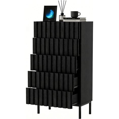 Kommode mit 5 Schubladen, 60x34x110cm, Schwarz, Modernes Highboard für Wohnzimmer (1/5)