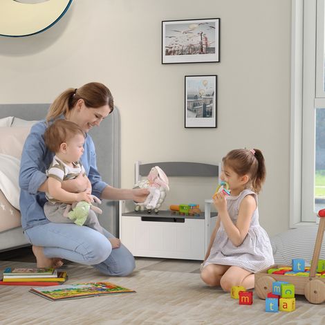 Coffre à jouets 2 en 1 et banc pour enfants avec dossier et accoudoirs – réglage pneumatique de la hauteur, 68,5 cm (L) x 34 cm (l) x 58 cm (H)