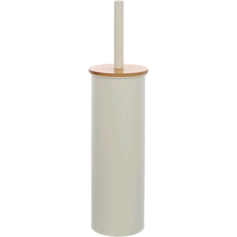 Portascopino per Bagno in Acciaio Colore Bianco Opaco e Bambu' per WC (1/3)