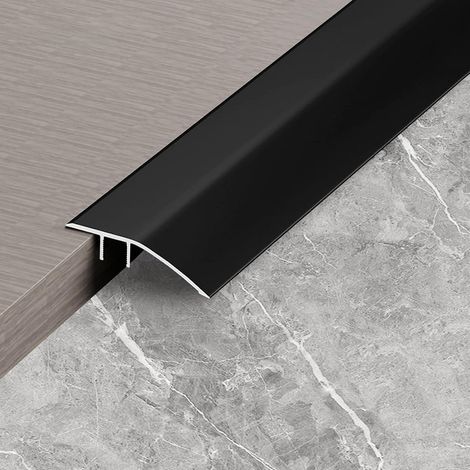 Rampe de seuil de porte en aluminium, 0,9 m × 43 mm, profilé de transition autocollant, compensation de hauteur 8 à 15 mm, plinthe de sol pour stratifié, carrelage, bois, noir mat (1/5)