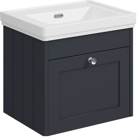 Balterley Butterton 500mm Wall Hung 1 Drawer Unit with Classic Basin No Tap Hole - Satin Dark Grey (1/4)