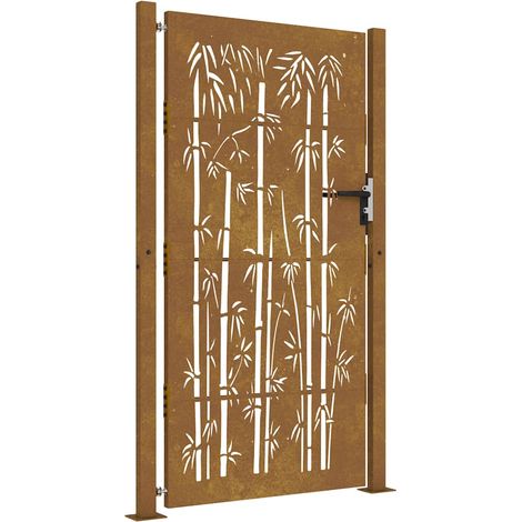 Puerta de jardín 100x200 cm de acero corten con diseño de bambú vidaXL (1/5)