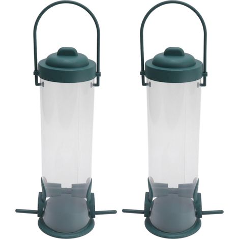 Lot de 2 mangeoires tubulaires oiseaux en plastique transparent suspendues pour serrés 4 trous jardin anti-écureuil (1/5)