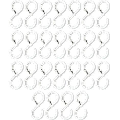 25 ganchos en forma de S con hebilla de seguridad, 9cm ganchos blancos para colgar utensilios de cocina y barras de armario (1/5)