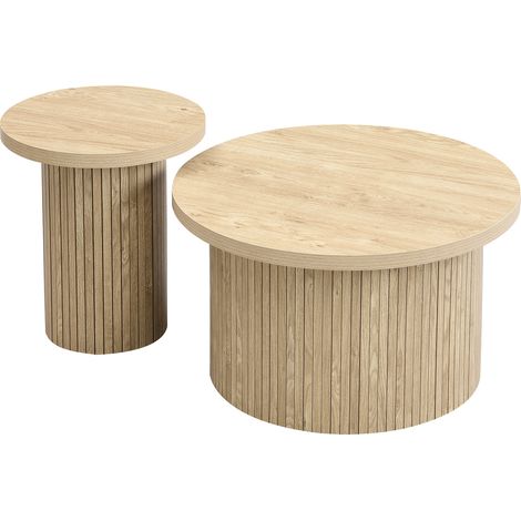 Table basse ronde double, ensemble de deux tables en MDF couleur bois naturel (1/5)