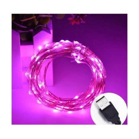 Stringa LED USB pink fucsia 5 metri, 50 LED, IP67, decorazione PC gaming e feste