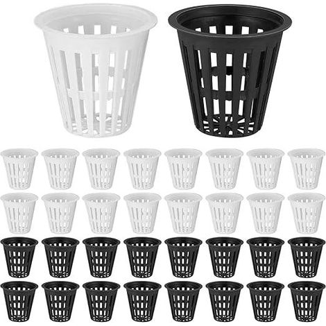 50 Paniers Hydroponiques en Plastique, Pots à Mailles pour Culture Hydroponique, Coupelles de Plantation pour Fleurs et Jardinage, Croissance des Plantes - Noirs et Blancs (1/5)