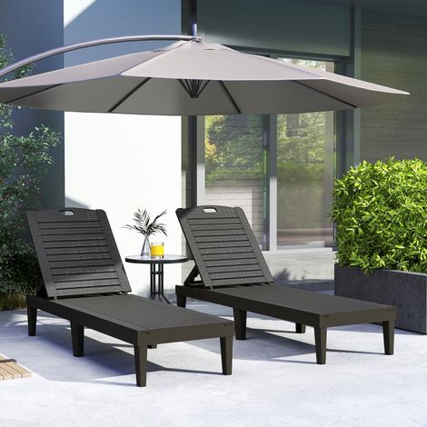 Lot de 2 bains de soleil, chaise longue avec dossier ajustable à 4 positions, 56 x 187 x 28 cm, noir (1/5)