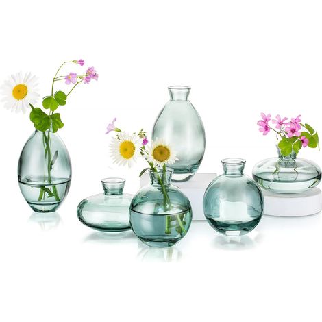 Vases en Verre pour Décoration de Table Petits Vases pour Fleurs, Green Vintage Single Bud Vases Set Modern Mini Clear Vase in Bulk for Living Room Decorative Wedding Centrepieces Ornament (1/5)