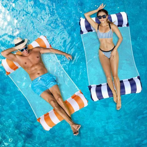 Bouee Piscine Adulte 2 Pièces, 4 in 1 XL Matelas Piscine Gonflable, Hamac Gonflable Piscine, Matelas Filet Piscine, Hamac de Piscine, Bouées et Matelas Gonflables 2 Personnes Piscine (1/5)