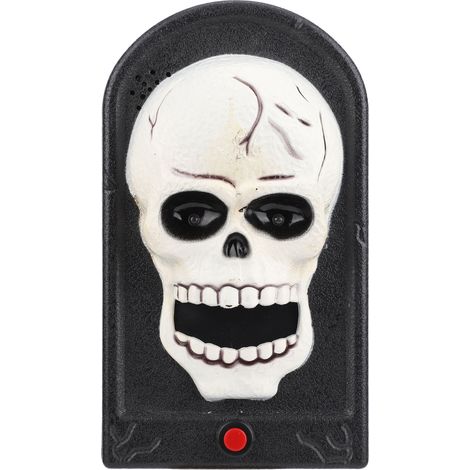 Sonnette d'horreur Halloween lumineuse et sonore en forme de crâne pour décoration de maison hantée, bar ou escape room. (1/5)
