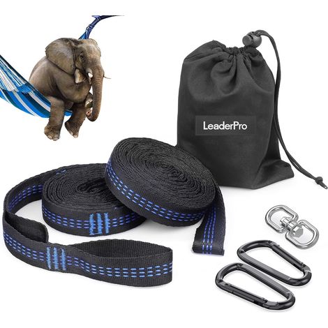 Sangles pour Hamac, 3m2,5cm, Portée Maximale de 400kg, Suspension d'accessoires pour Hamac de Camping avec 2 Mousquetons, 1 Crochet Pivotant Suspendu, avec Sac de Transport, Bleue (1/5)
