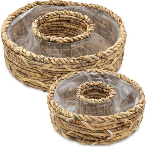Pflanzring aus Wasserhyazinthe mit Folie 2er Set - 36 / 30 cm - Naturfaser Blumenschale zum direkten Bepflanzen