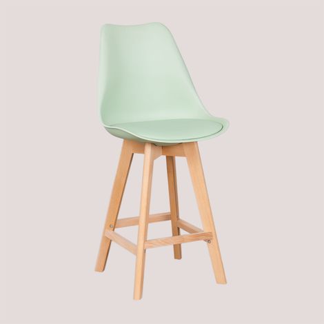 SKLUM Nordischer Barhocker mit Kunstlederkissen Seladon ↑65 cm