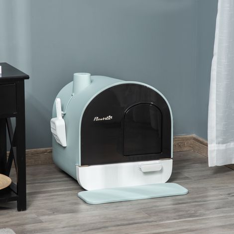 Toilettes pour chats avec capot Toilettes pour chats jusqu’à 5 kg,avec couvercle,tapis à litière,plastique,vert,43x44x47cm