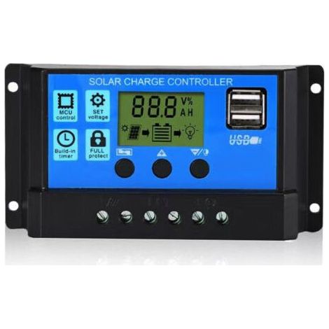 Pair Lntyq Régulateur de charge de panneau solaire PWM, 12 V/24 V, 20 A, écran LCD, double port USB (1/4)