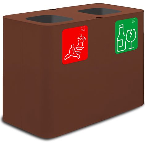 Pattumiera Sistema di Raccolta Rifiuti 77x38xh50 cm In Acciaio Verniciato 2 Scomparti Marrone (1/2)