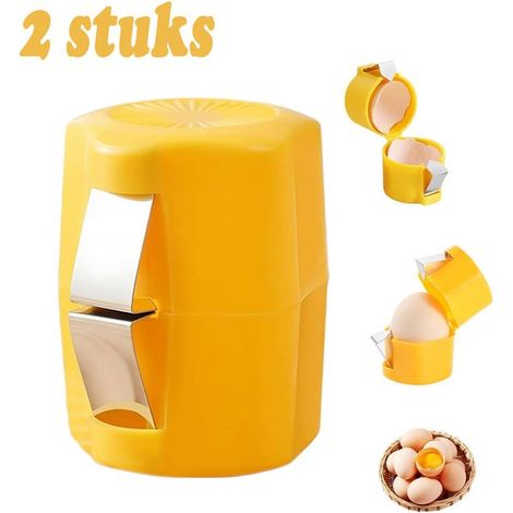 Abrehuevos de 2 piezas, Abrecáscaras, Cortador de cáscaras, Para huevos pasados por agua, Sin ensuciarse las manos, Amarillo (1/5)