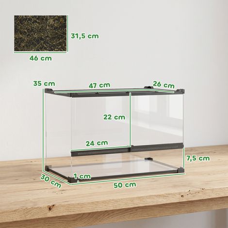 Terrarium für Reptilien Glasterrarium 48L mit Frontbelüftung Steinrückwand Drehverschluss 50 x 30 x 35 cm Schwarz (1/5)